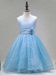 Tulle Scoop Sleeveless Zipper Hand Made Flower Little Girls Pageant Dress in Baby Blue