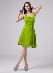 Knee Length Zipper Mother of Bride Dresses Green for Prom and Party with Ruching