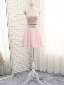Superior Sleeveless Zipper Mini Length Beading Evening Dress