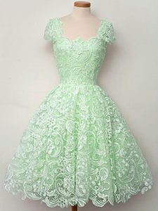 Classical Apple Green Lace Lace Up Straps Cap Sleeves Knee Length Wedding Party Dress Lace
