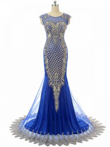 Modern Royal Blue Sleeveless Beading and Lace and Appliques Formal Evening Gowns