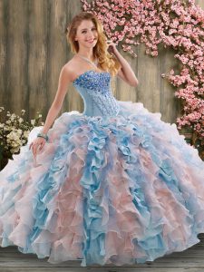 Admirable Sweetheart Sleeveless Brush Train Lace Up Quinceanera Gown Multi-color Organza