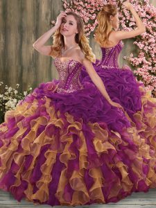 Multi-color Sleeveless Organza Brush Train Lace Up Vestidos de Quinceanera for Military Ball and Sweet 16 and Quinceaner