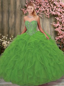 Sleeveless Floor Length Beading and Ruffles Lace Up Sweet 16 Dresses with