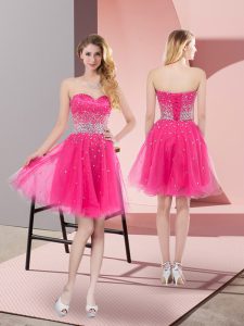 Free and Easy A-line Party Dresses Hot Pink Sweetheart Tulle Sleeveless Mini Length Lace Up