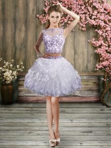 Discount Sleeveless Knee Length Beading and Lace and Appliques and Ruffles Lace Up with White And Purple