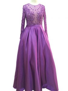 Sumptuous Taffeta Long Sleeves Floor Length Prom Dress and Beading and Lace and Appliques