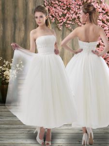 Captivating White Off The Shoulder Zipper Ruching Wedding Dress Sleeveless