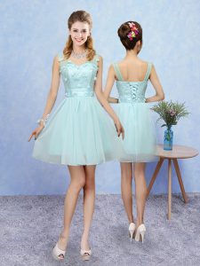 Aqua Blue Sleeveless Tulle Lace Up Vestidos de Damas for Prom and Party