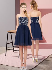 Charming Navy Blue Sleeveless Chiffon Lace Up Dress for Prom for Prom and Party and Sweet 16