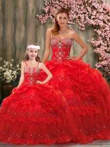 High Class Sweetheart Sleeveless Organza Quinceanera Gowns Beading and Pick Ups Lace Up