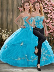 Baby Blue Sweetheart Lace Up Beading and Embroidery and Pick Ups Quinceanera Gown Sleeveless