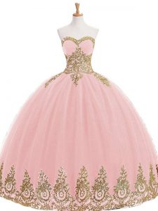 Baby Pink Sweetheart Lace Up Appliques Sweet 16 Quinceanera Dress Sleeveless
