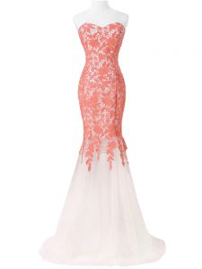 Beauteous White Sleeveless Floor Length Lace and Appliques Lace Up Evening Dresses