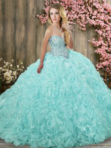 New Arrival Sleeveless Brush Train Lace Up Beading Sweet 16 Quinceanera Dress