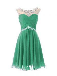 Shining Cap Sleeves Chiffon Knee Length Zipper Prom Dresses in Turquoise with Beading