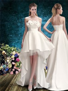 High Low White Wedding Dress Taffeta Sleeveless Appliques