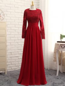 Clearance Wine Red Chiffon Zipper Mother Dresses Long Sleeves Floor Length Lace and Appliques