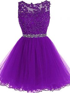 Mini Length Eggplant Purple Prom Party Dress Scoop Sleeveless Zipper