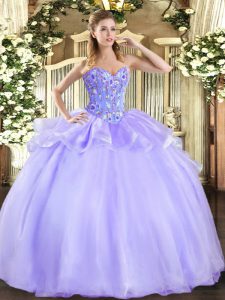 Custom Made Ball Gowns Sweet 16 Dresses Lavender Sweetheart Organza and Tulle Sleeveless Floor Length Lace Up