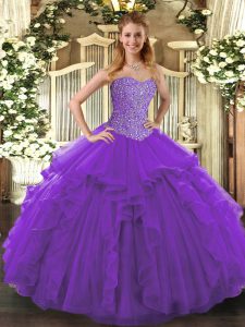 Fabulous Sleeveless Lace Up Floor Length Beading and Ruffles Sweet 16 Dress