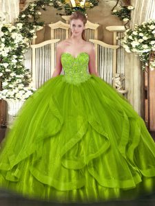 Excellent Sweetheart Sleeveless Quinceanera Dress Floor Length Beading and Ruffles Organza