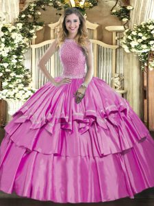 Classical Beading and Ruffled Layers Quince Ball Gowns Lilac Lace Up Sleeveless Floor Length