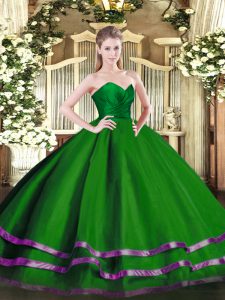 Floor Length Green Vestidos de Quinceanera Tulle Sleeveless Ruffled Layers