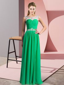Gorgeous Green Chiffon Clasp Handle Prom Gown Sleeveless Floor Length Beading