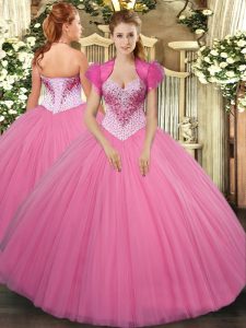 Pretty Sweetheart Sleeveless Lace Up Sweet 16 Quinceanera Dress Rose Pink Tulle