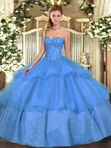 Amazing Baby Blue Sweetheart Lace Up Beading and Ruffled Layers 15 Quinceanera Dress Sleeveless