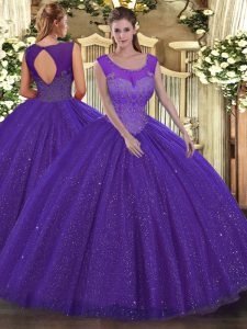 New Style Floor Length Ball Gowns Sleeveless Purple Quince Ball Gowns Backless