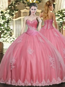 Sweetheart Sleeveless Lace Up Quinceanera Dresses Watermelon Red Tulle