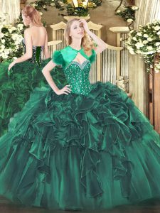 Ball Gowns Sweet 16 Quinceanera Dress Dark Green Sweetheart Organza Sleeveless Floor Length Lace Up
