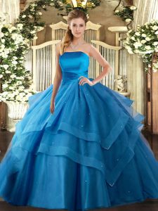 Pretty Floor Length Ball Gowns Sleeveless Baby Blue Sweet 16 Dresses Lace Up