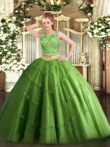 Most Popular Green Lace Up Sweet 16 Dress Beading and Appliques Sleeveless Floor Length