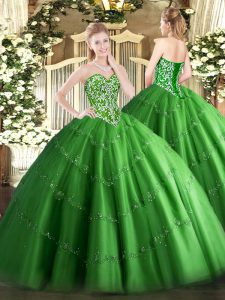 Enchanting Green Sweetheart Neckline Beading and Appliques Quinceanera Dress Sleeveless Lace Up