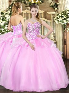 Pink Sleeveless Beading Floor Length 15th Birthday Dress