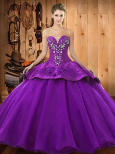 Admirable Purple Sweetheart Neckline Beading and Embroidery Quinceanera Gowns Sleeveless Lace Up
