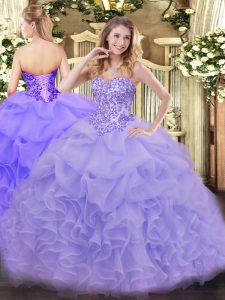 Organza Sweetheart Sleeveless Lace Up Appliques and Ruffles Sweet 16 Dress in Lavender