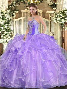 On Sale Floor Length Lavender Sweet 16 Quinceanera Dress Sweetheart Sleeveless Lace Up