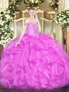 Glamorous Floor Length Lilac Vestidos de Quinceanera Off The Shoulder Sleeveless Lace Up