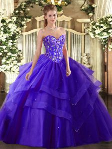 Dramatic Purple Sleeveless Tulle Lace Up Quinceanera Gown for Military Ball and Sweet 16 and Quinceanera