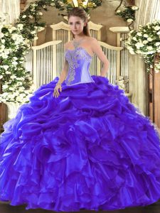 Sophisticated Sweetheart Sleeveless Lace Up 15th Birthday Dress Blue Organza