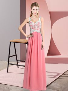 Cheap Chiffon Sleeveless Floor Length Prom Evening Gown and Lace