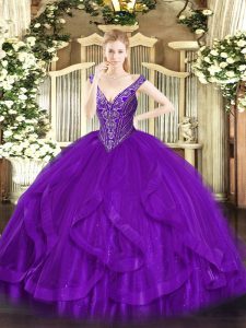 Floor Length Ball Gowns Sleeveless Purple Vestidos de Quinceanera Lace Up