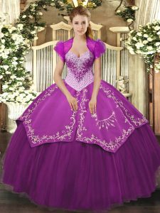 Affordable Purple Sleeveless Floor Length Beading and Embroidery Lace Up Quinceanera Gowns