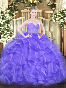 Floor Length Zipper Quinceanera Dresses Lavender for Military Ball and Sweet 16 and Quinceanera with Beading and Lace an