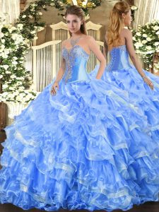Traditional Floor Length Ball Gowns Sleeveless Baby Blue Quinceanera Gown Lace Up
