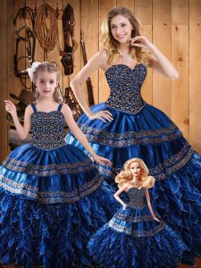 Dynamic Royal Blue Ball Gowns Sweetheart Sleeveless Organza and Taffeta Floor Length Lace Up Beading and Embroidery and 